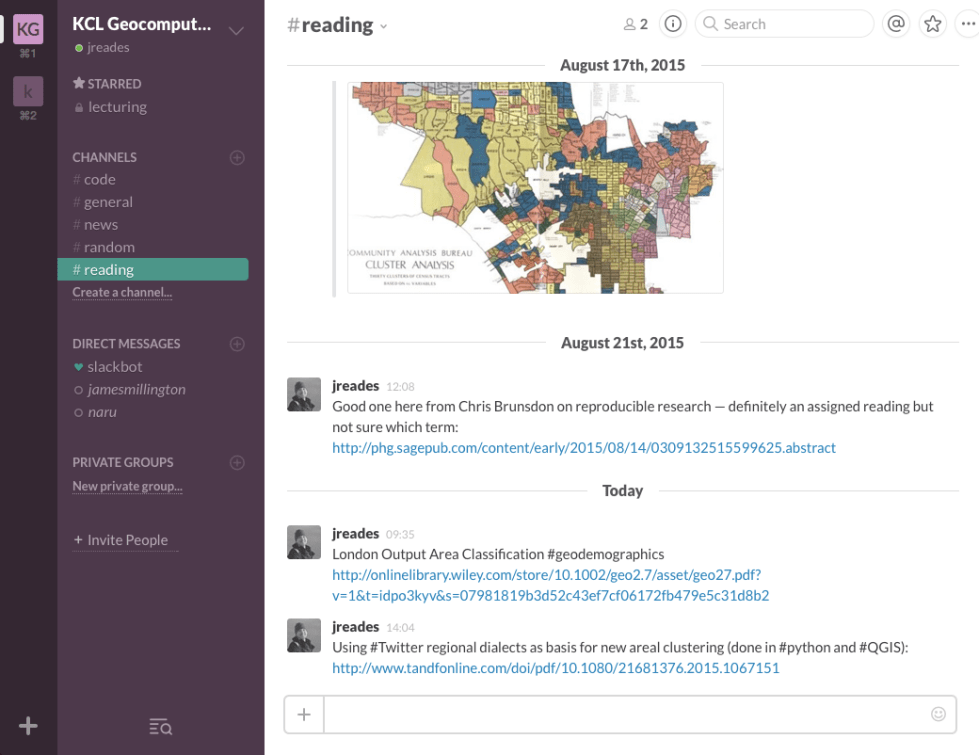 Screenshot from King's Geocomputation Team channel.